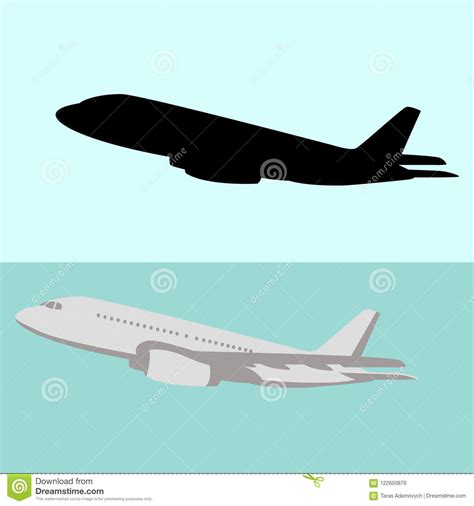 Passenger Airliner Vector Illustration Flat Style Black Silhouette