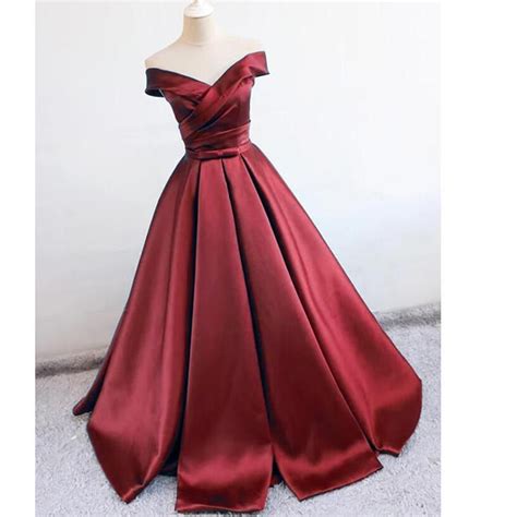 Elegant Off The Shoulder A Line Satin Wine Red Prom Dresses 2020 Robe De Soirée Satin Prom