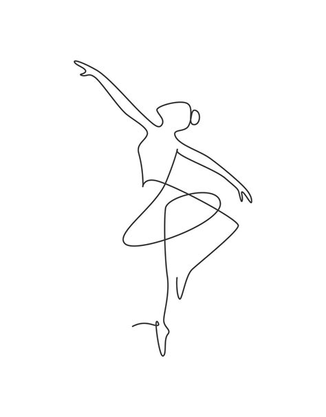 Single Continuous Line Drawing Ballerina In Ballet Motion Dance Style