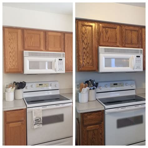 They are not the trend du jour, but that doesn't mean you can't have your cake and eat it, too. Before/After. 20 year old oak cabinets treated with Briwax ...