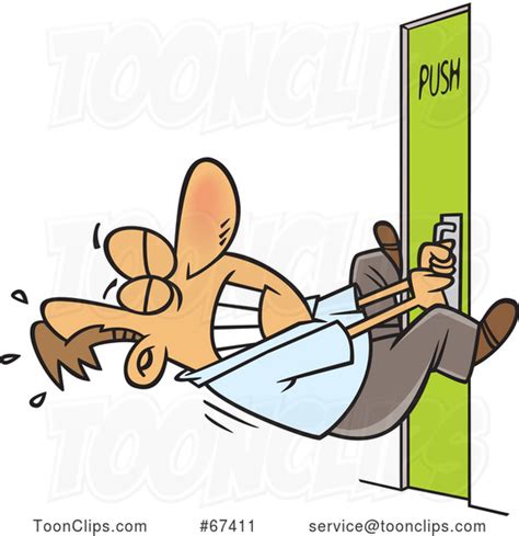 Cartoon White Guy Trying To Pull Open A Door That You Push 67411 By