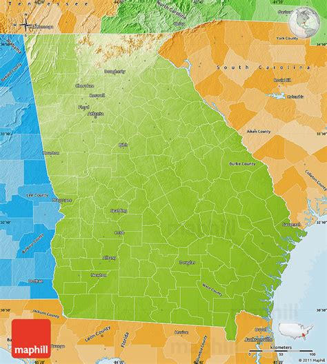 Physical Map Of Georgia Political Shades Outside