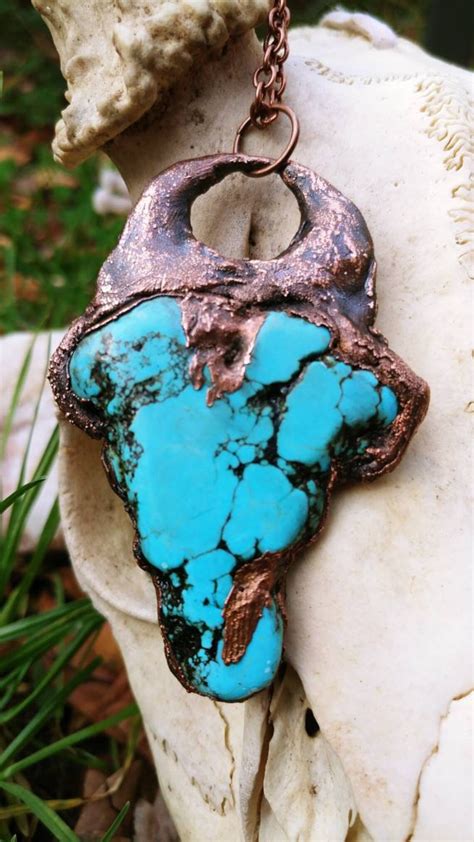 Large Turquoise Pendant Electoformed In Copper Etsy