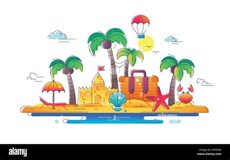 At The Seaside Vector Line Travel Illustration Stock Vector Image