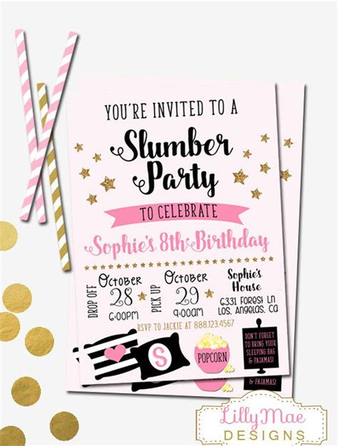 Slumber Party Invitation Sleepover Invitation By Lillymaedesigns