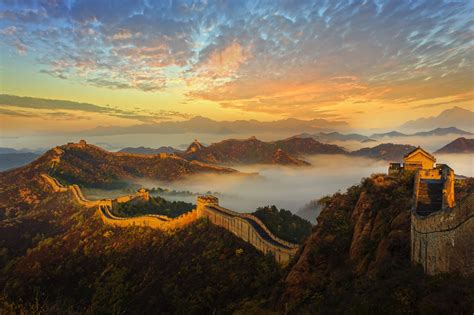 Wall Sunrise Mountains Great China History 1080p Architecture