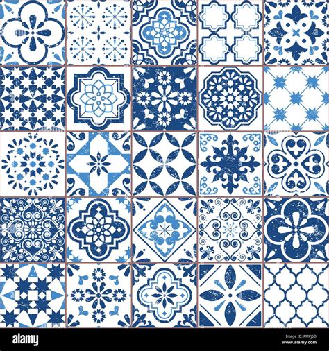 Vector Azulejo Tile Pattern Portuguese Or Spanish Retro Old Tiles