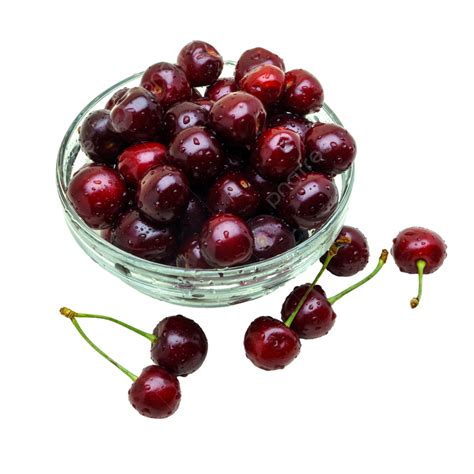 Wet Cherries In A Glass Vase Against A Ripe Red Homelike Png
