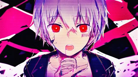 1920x1080 tokyo ghoul kaneki ken anime anime boys red eyes grey hair wallpaper>. Wallpaper Anime Boy, Glitch, Red Eyes, Face Portrait, Short Hair - WallpaperMaiden