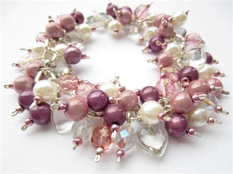 Cluster Bracelet Pearl Bracelet Pink Purple Miracle Beads Glass