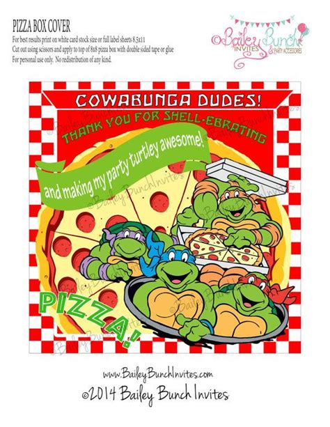 Teenage Mutant Ninja Turtles Pizza Box Label Tmnt Birthday Party