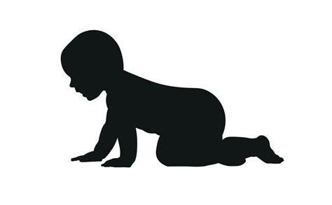 Silhouette Of A Baby In A Pose That Crawls White Background Baby