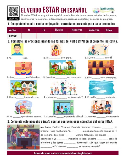 The Verb Estar In Spanish Pdf Worksheet Spanish Learning Lab