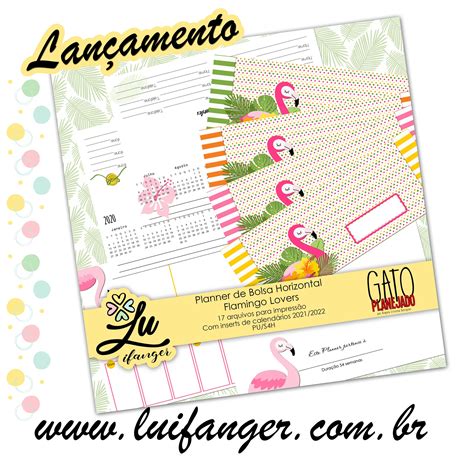 💛 Lançamento 💛 💛 Printable Com Gatoplanejado 💛 Planner De Bolsa Horizontal Flamingo Lovers