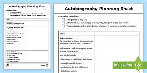 Autobiography Planning Sheet Year 6 Teacher Made Twinkl