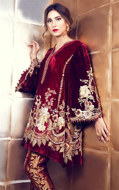 Maroon Velvet Suit With Pakistani Pant Velvet Dress Designs Fashion