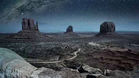 Panoramic View Of Milky Way In Monument Valley Arizona Utah Usa