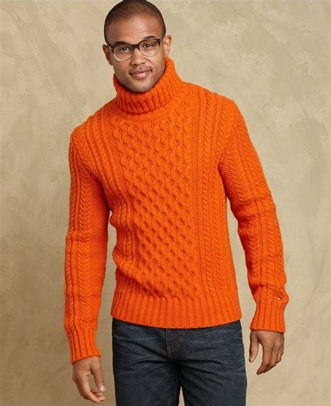 Men S Orange Turtleneck Navy Jeans Men Sweater Turtleneck Sweater