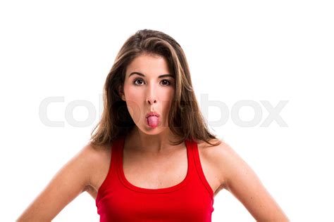 Girl With Tongue Out Stock Image Colourbox
