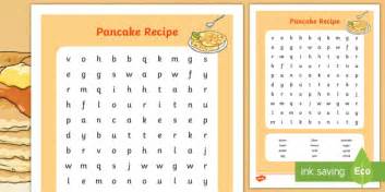 Pancake Recipe Wordsearch Teacher Made