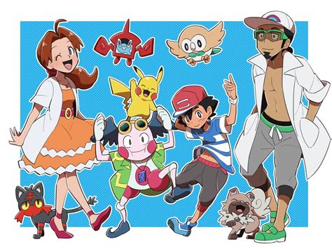 Djmn C Ash Ketchum Delia Ketchum Kukui Pokemon Litten Mr Mime