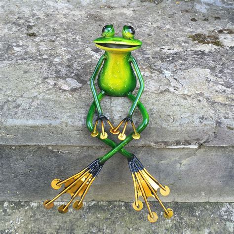 Shelf Sitting Green Frog Metal Sculpture Prezents