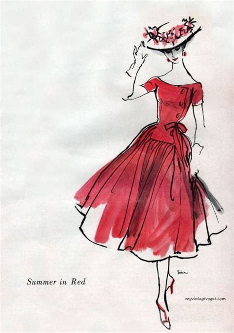 Summer Red By Mollie Parnis 1956 By Erica Vintage Fashion Sketches