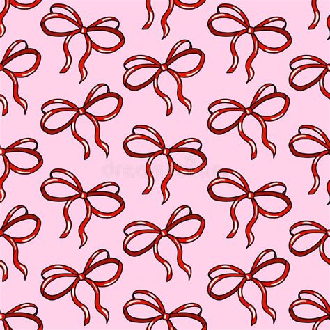 Cute Doodle Seamless Pattern With Beautiful Hand Drawn Red Bow Stock