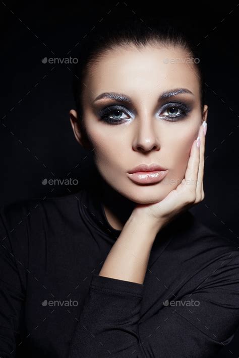 Classic Smokey Makeup On Woman Face Beautiful Big Eyes Fashion Perfect Makeup Stock Photo By
