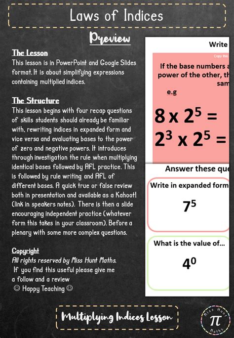 Laws Of Indices Exponents Multiplying Indices Lesson Teaching