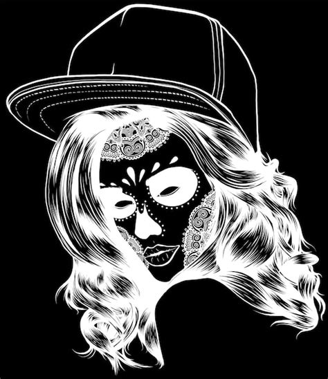 Premium Vector Sugar Woman Skull With Hat Vector Illustration Digital Hand Draw