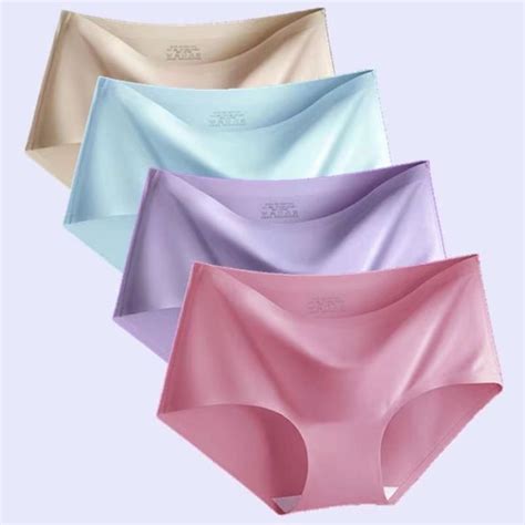 Plus Size Sexy Lingerie Ice Silk Seamless Underwear Panty Womens Mid