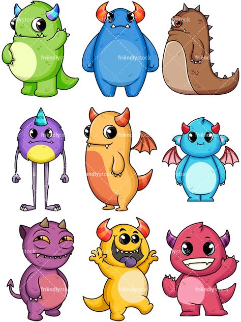 Cute Monsters Cartoon Vector Clipart Friendlystock