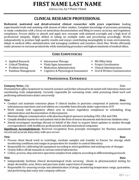 Clinical Research Resume Example C