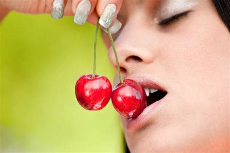 Woman Eating Cherry Stock Image Image Of Girl Face 31454021