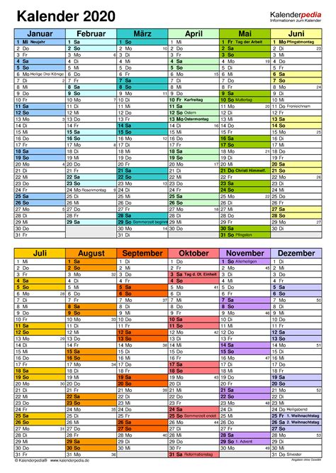 Kalender 2020 Zum Ausdrucken In Excel 19 Vorlagen Kostenlos