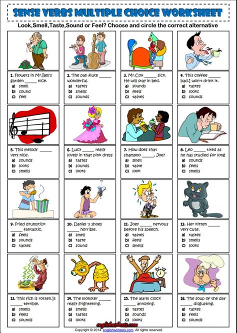 Sense Verbs Multiple Choice Esl Grammar Worksheet Learning English Images