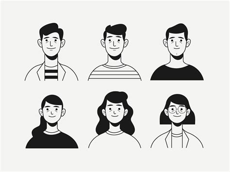 Hand Drawn Colorless People Avatar Collection On Behance