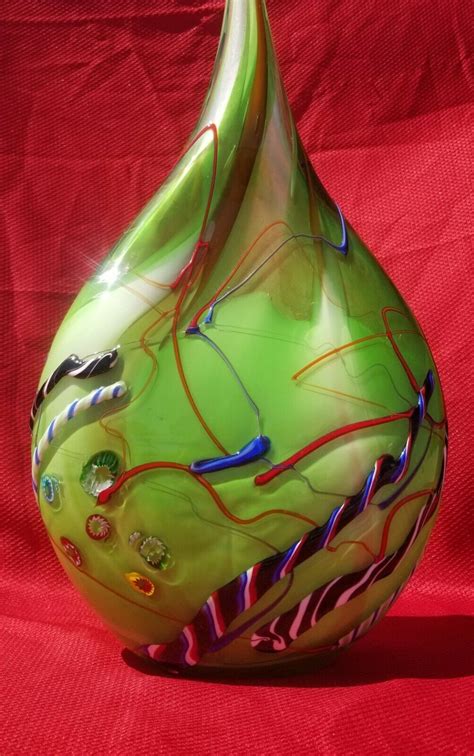 Hand Blown Glass Teardrop Vase Murano Styl Art Sculpture Millefiori