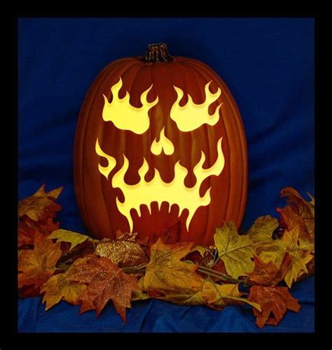 Flaming Skull Hand Carved On A Foam Pumpkin Plug In Light With Sw