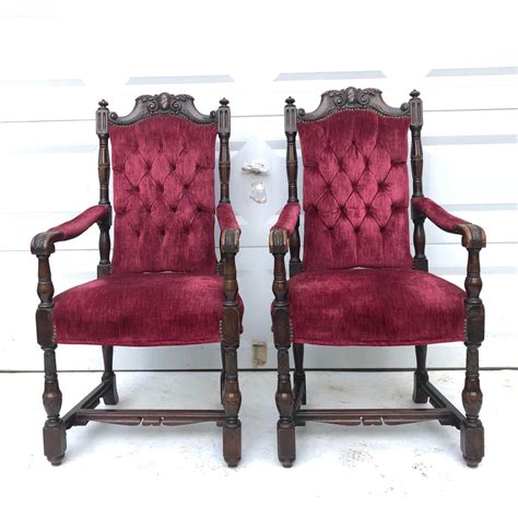 Get great deals on red velvet dining chairs. This beautiful pair of antique throne style armchairs ...
