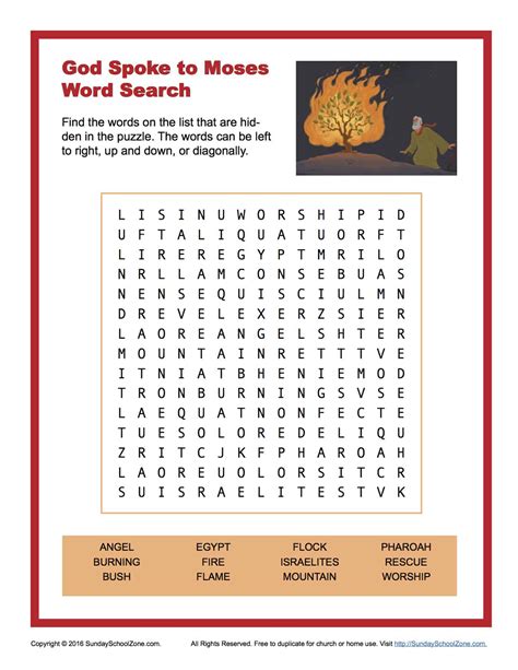 God Spoke to Moses Word Search - Children's Bible Activities | Sunday