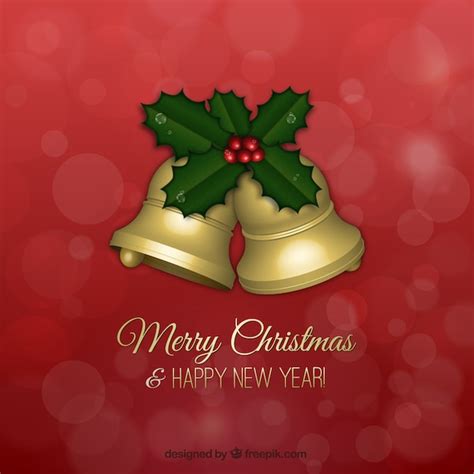 Free Vector Christmas Greetings Card With Golden Bells