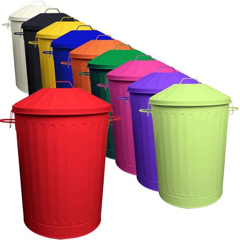 2 X 90l Colour Metal Dustbin House Garden Bin With Special Locking Lid