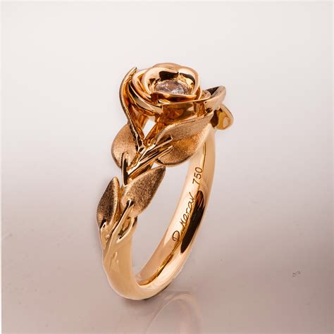 Rose Engagement Ring Rose Gold Engagement Ring Leaf Ring Etsy
