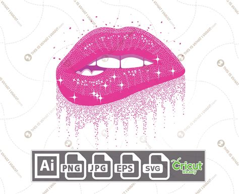 pink sparkling glitter biting lips printable art design hi quality vector bundle ai svg
