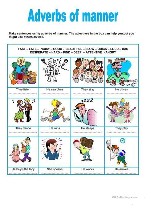Adverbs Of Manner English Esl Worksheets Adverbs English Lessons