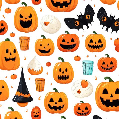 Halloween Traditional Spooky Items Isolated Forming Seamless Pattern