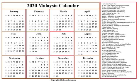 More 2020 Malaysia Holiday Calendar Templates Gambaran