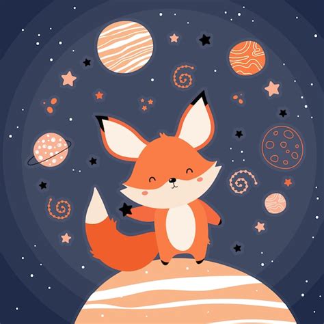 Premium Vector Cute Red Fox In Space